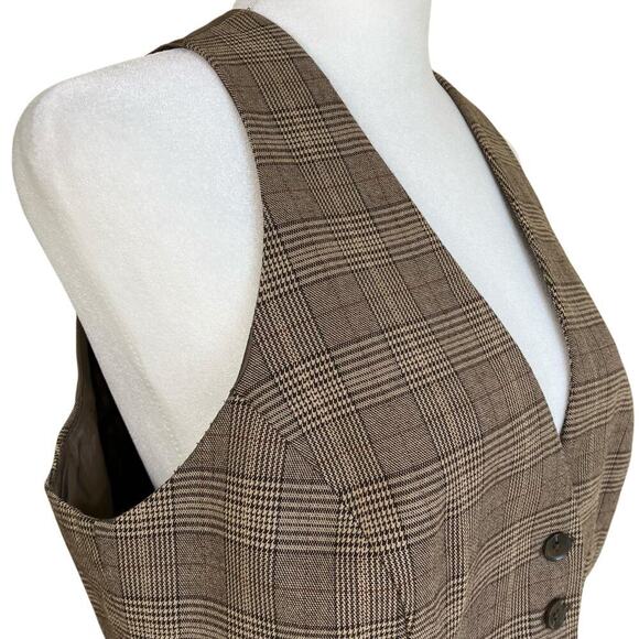 New York & Co Sz 10 Vtg Glen Plaid Twill Fitted Vest Button Front Classic Dressy - Picture 3 of 16